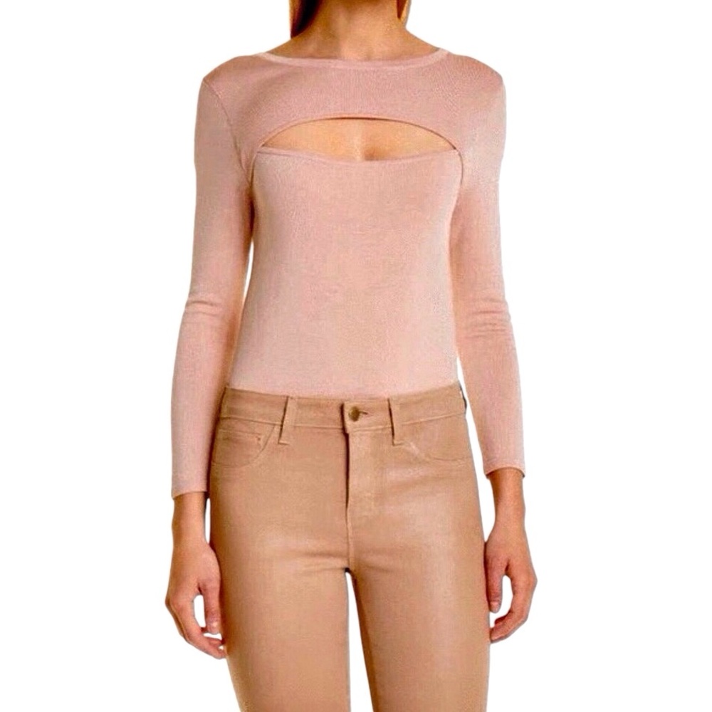 L'Agence Top Medium Pink Jocelyn Cutout Knit Long Sleeve Pullover Size Large